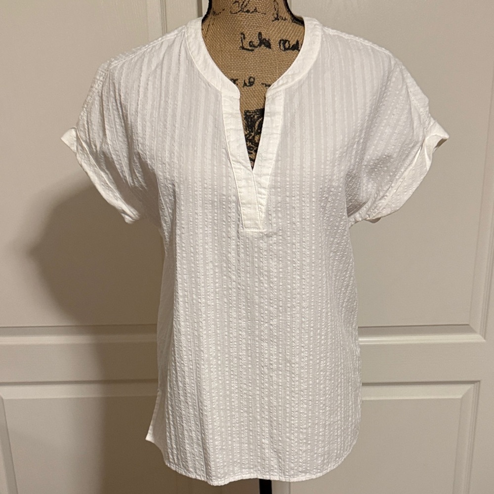 Matty M White Textured Split V-Neck Tunic